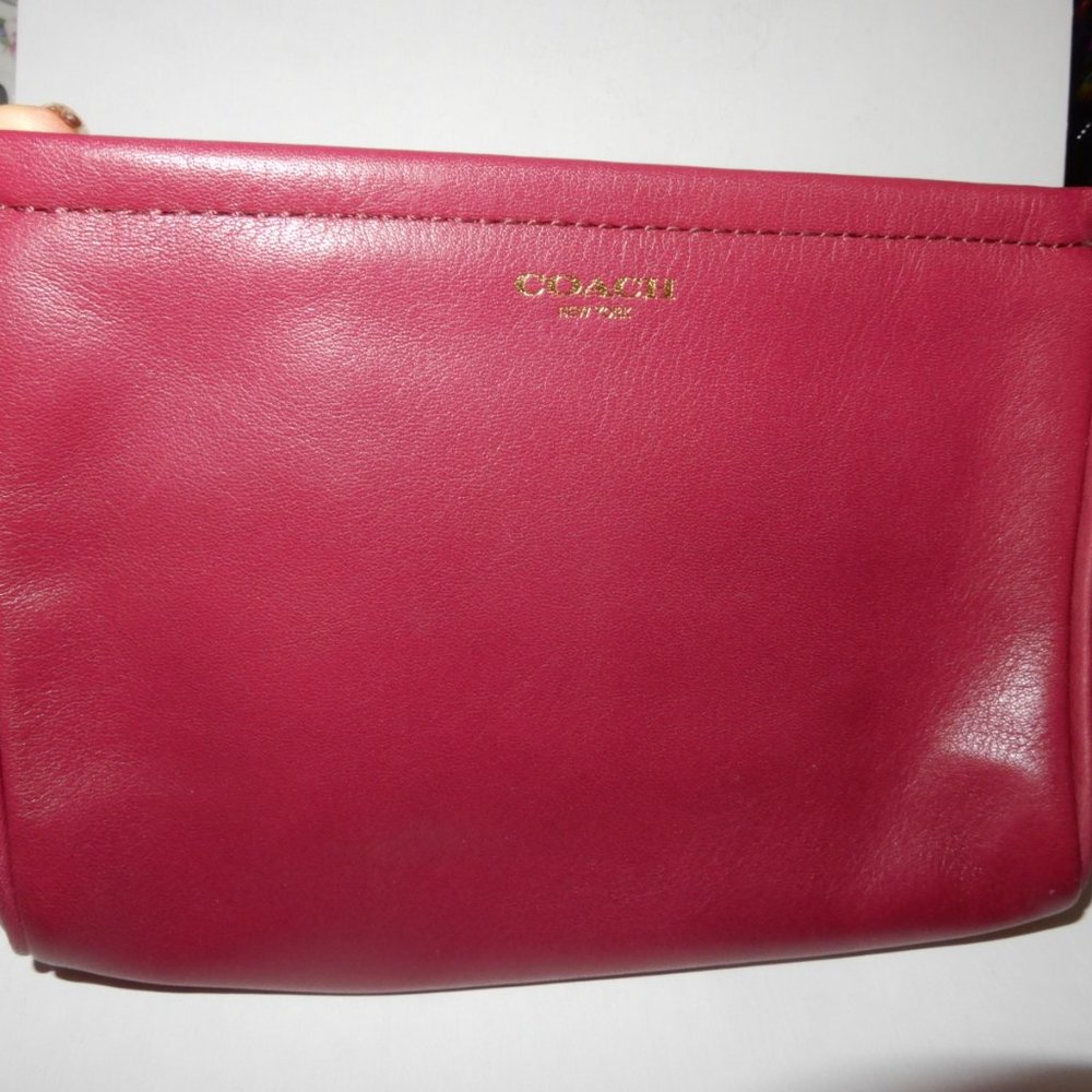 COACH Legacy Leather Large WRISTLET bag #48025 raspberry red